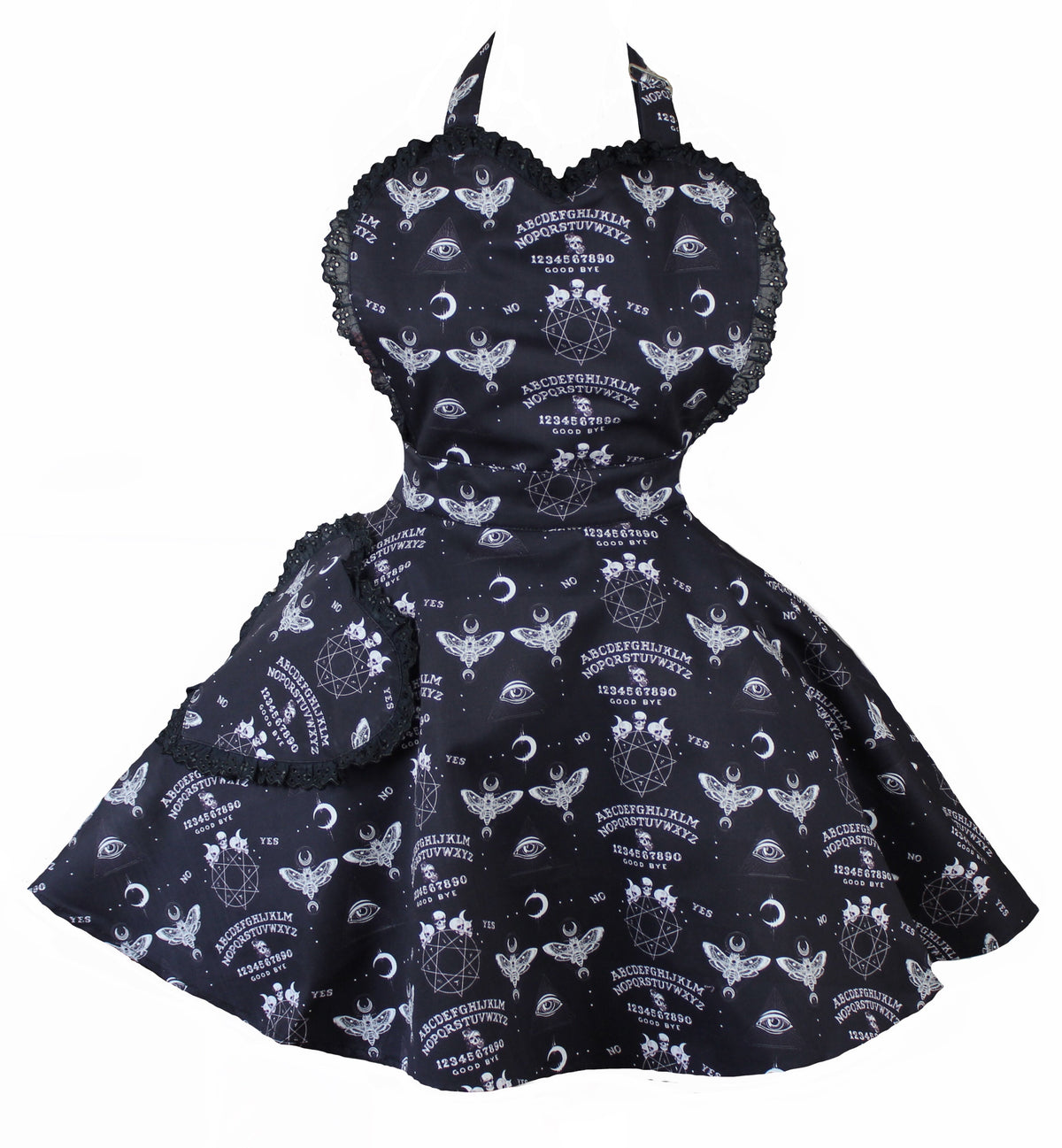 Black Ouija Occult Witch Women's Apron. Retro Pin Up Black Witchy Goth Apron