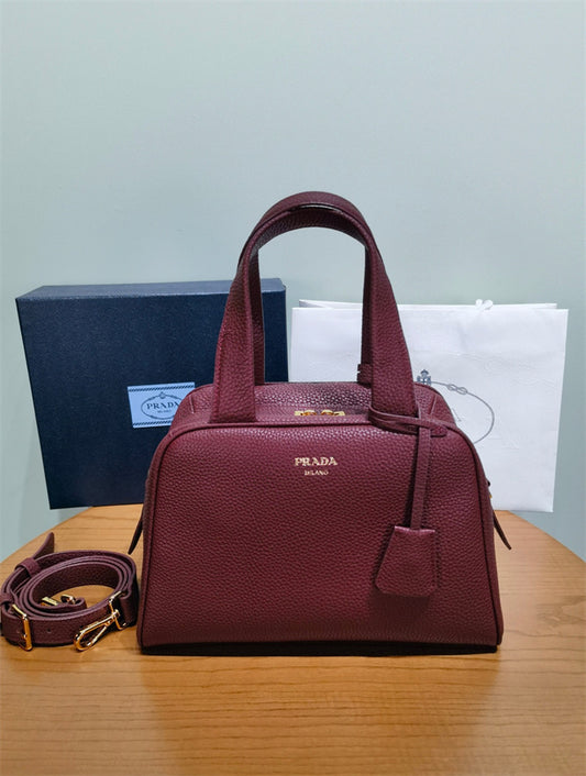 prada grained leather top handle handbag