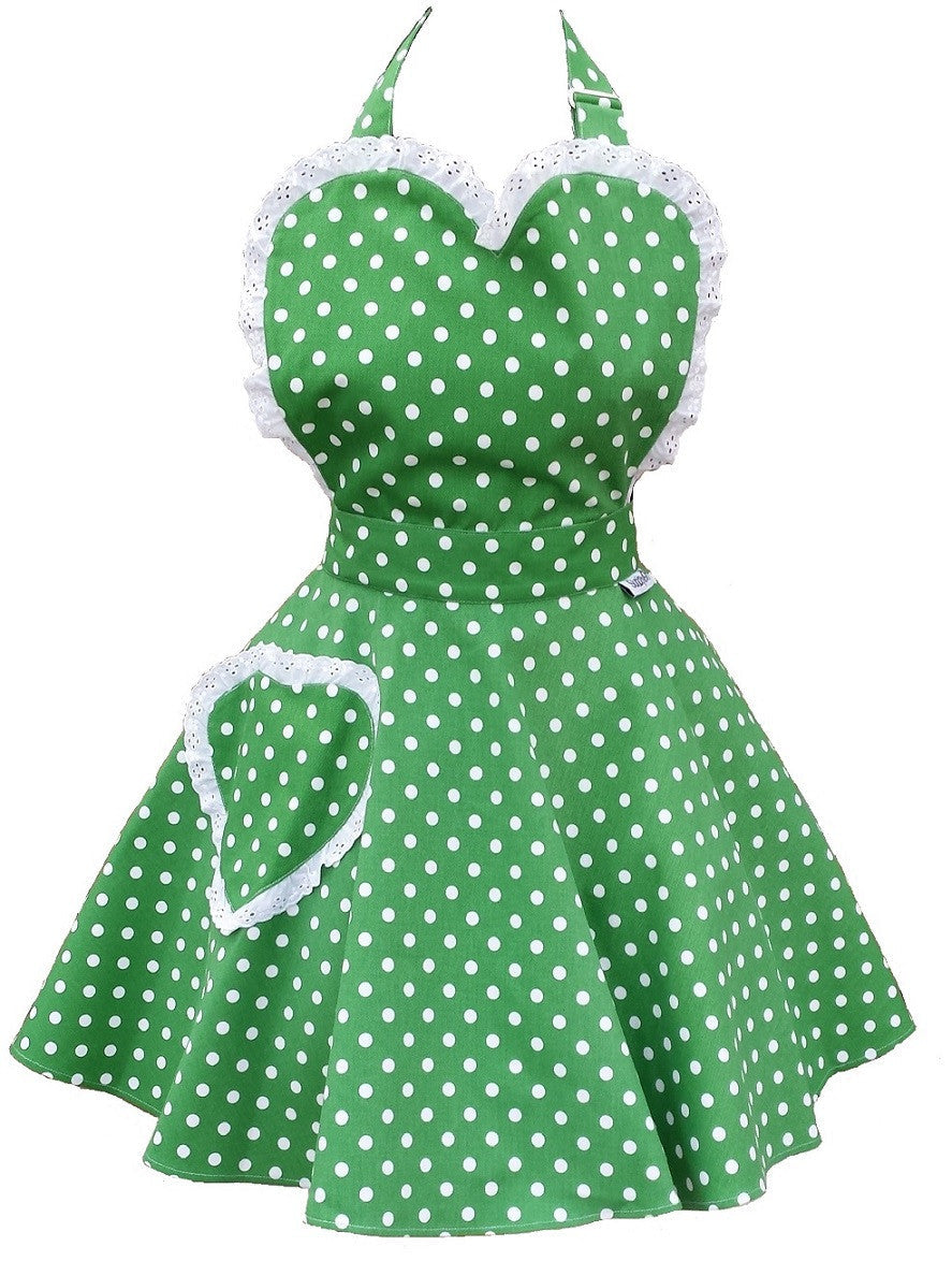 Deliciously Dotty Kelly Green Sweetheart Womens Apron