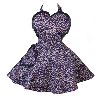 Retro Leopard Women's Sweetheart Apron. Retro Pin Up. The Purrfect Animal Print Apron