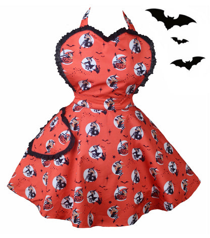 Bewitched, Pin Up Witches Sweetheart Women's Apron. Kitschy Witches Halloween Apron